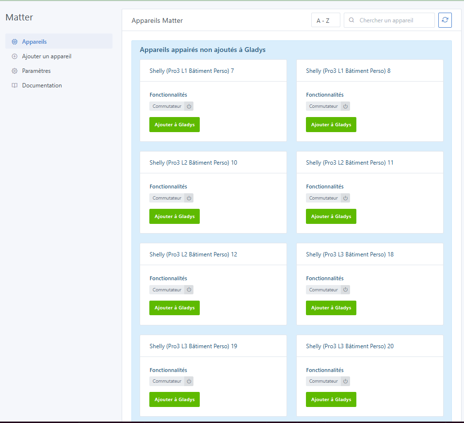 Liste des appareils Shelly