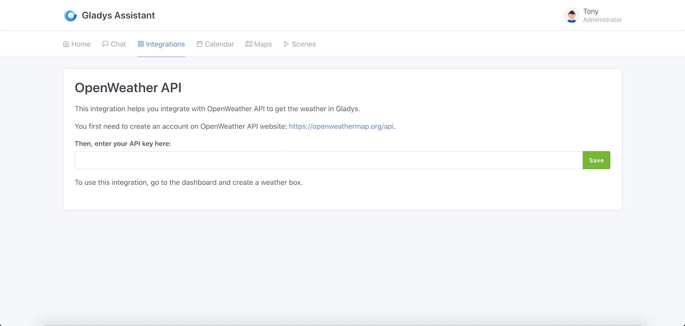 Ajoutez votre clé d'API dans Gladys Assistant
